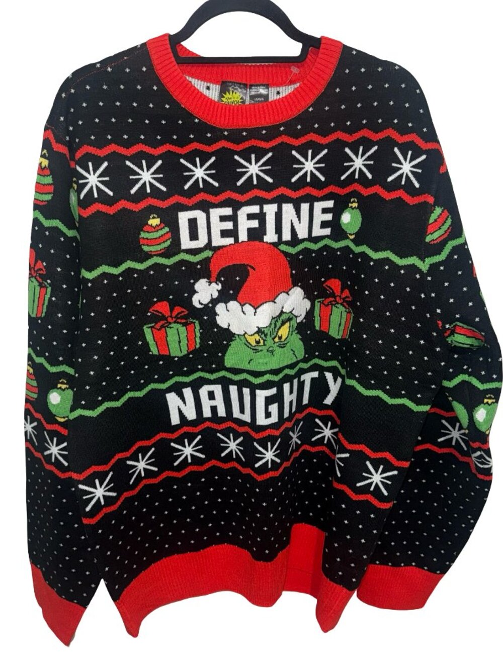 Dr.Seuss GRINCH Men's Define Naughty Ugly Sweater for Christmas Sz Lg